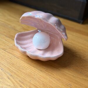 Pink Ceramic Clam and Pearl Lamp